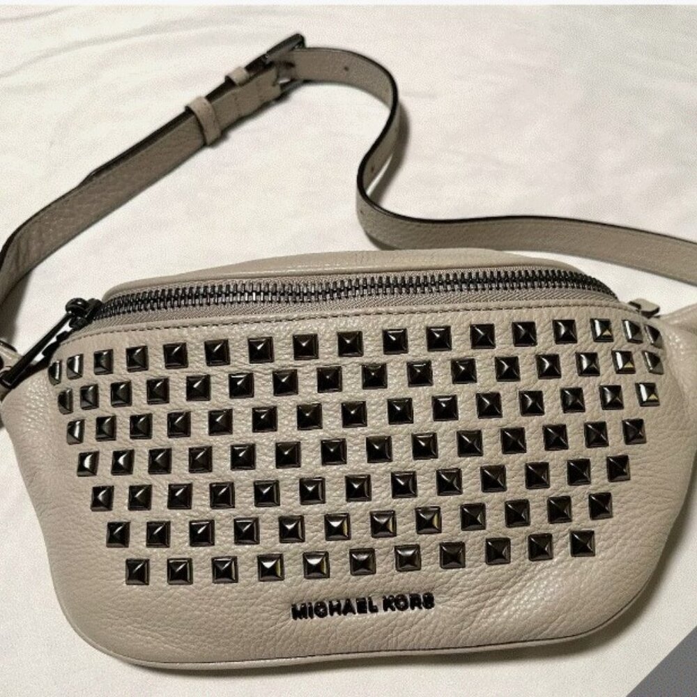 NEW Michael Kors Rhea Zip Pyramid Studded Waistbelt Sling Bag